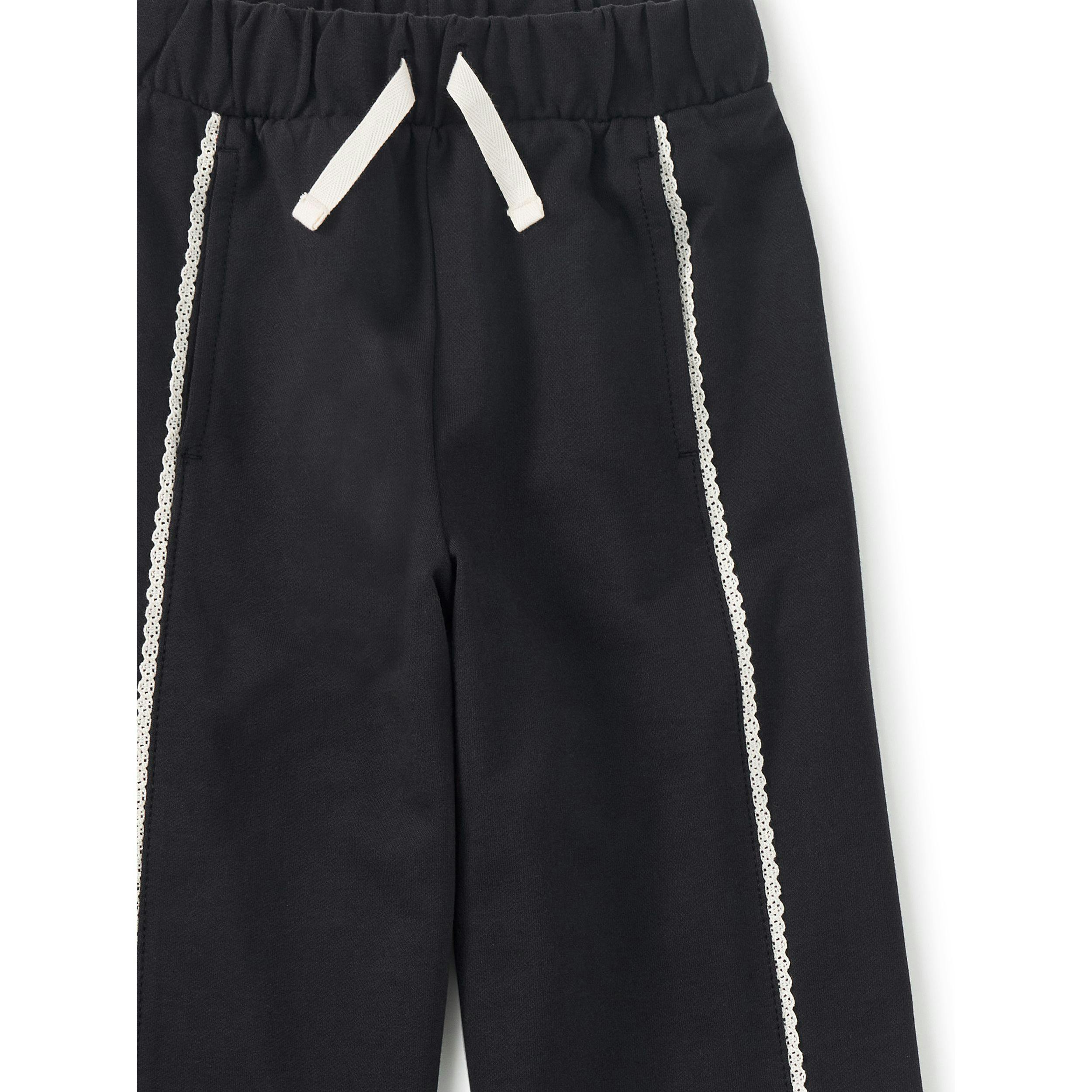 Lace Trim Track Pants, Jet Black