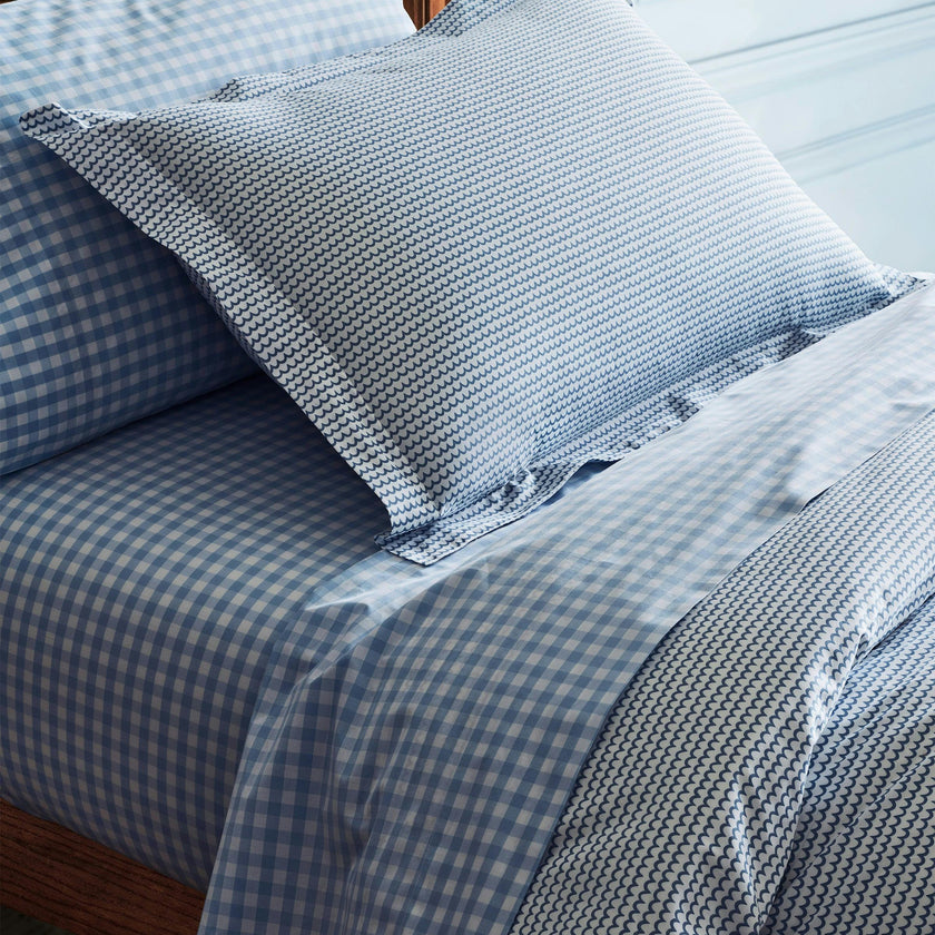 Luxe Premium Percale Bed Sheets in Light Blue Gingham