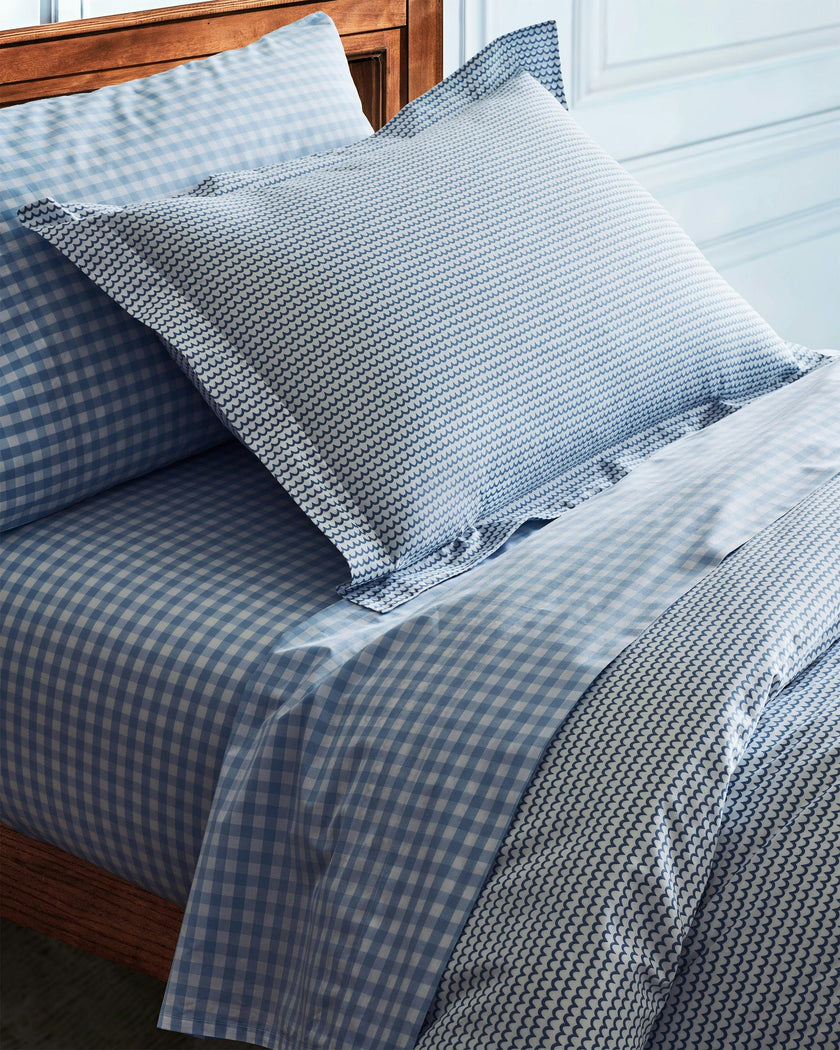 Luxe Premium Percale Bed Sheets in Light Blue Gingham