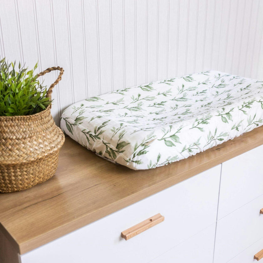 Parker Green Leaf Cotton Quilted Change Pad Cover