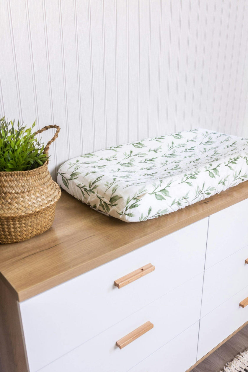 Parker Green Leaf Cotton Quilted Change Pad Cover