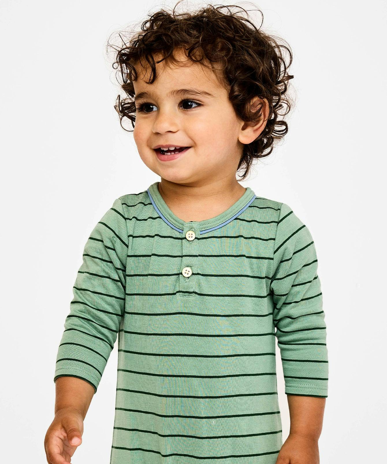 Campbell Romper, Sage Fine Stripe