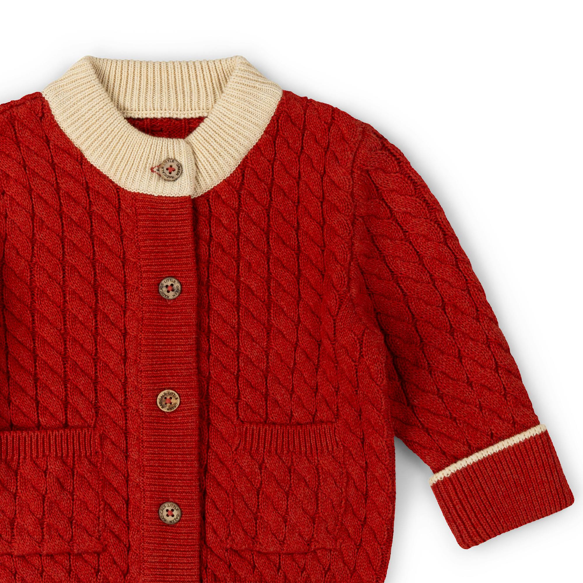 Burnt Ochre Snuggly Knitted Cardigan, Red