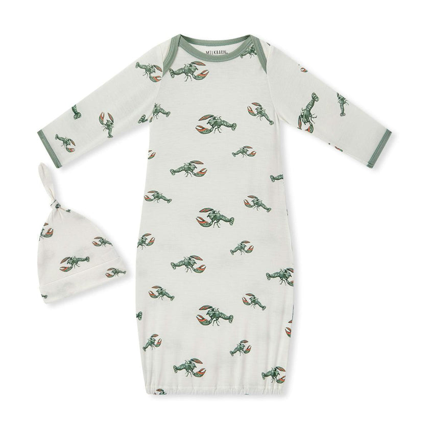 Mint Lobster Luxe Stretch Newborn Gown & Hat Set