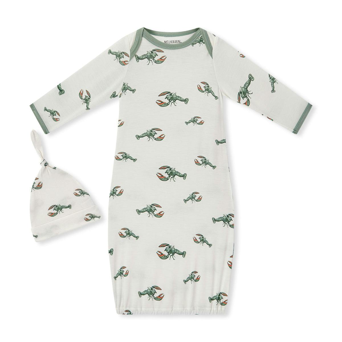 Mint Lobster Luxe Stretch Newborn Gown & Hat Set