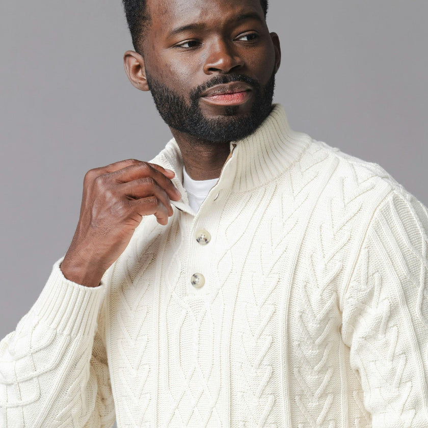 Organic Mock Neck Cable Sweater