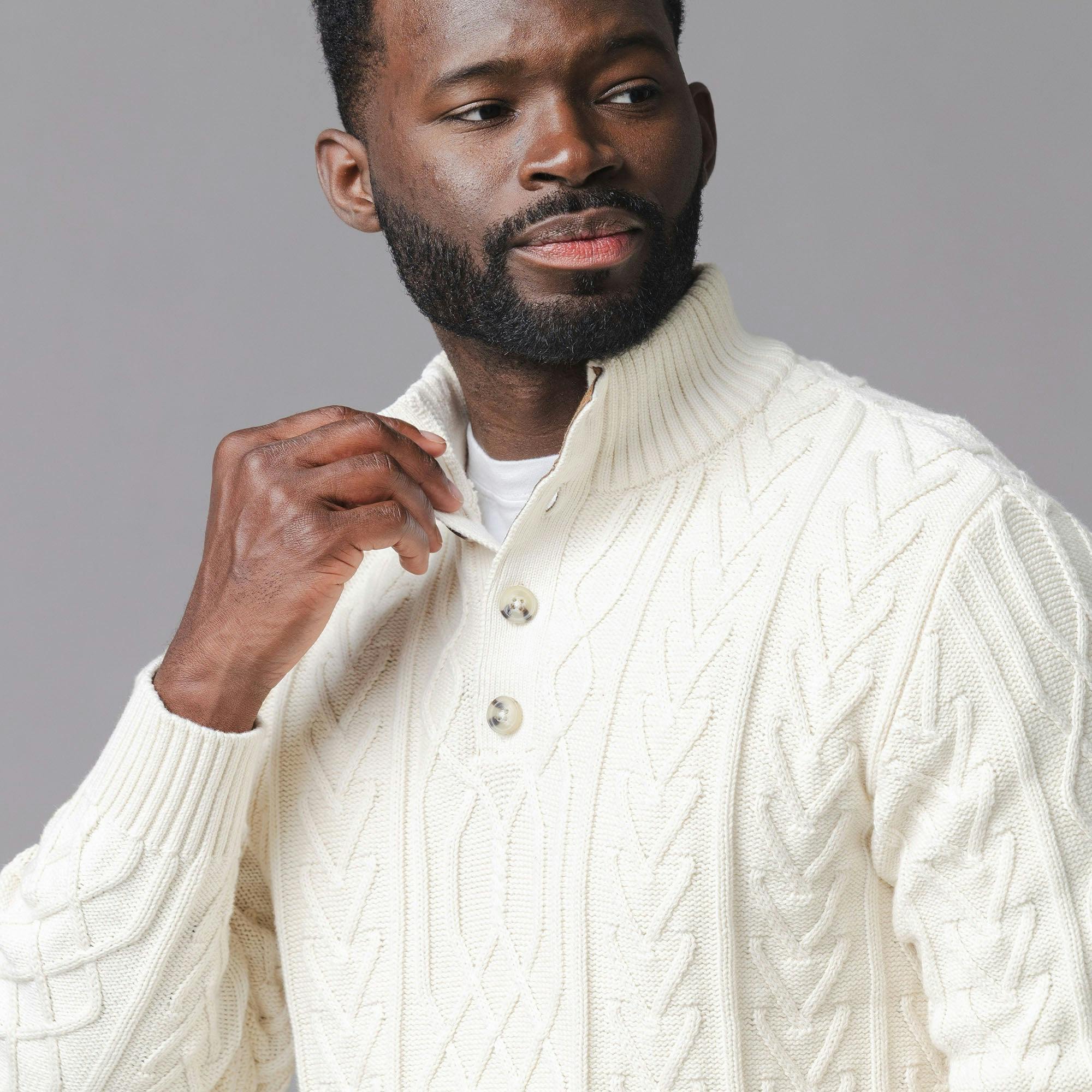 Organic Mock Neck Cable Sweater