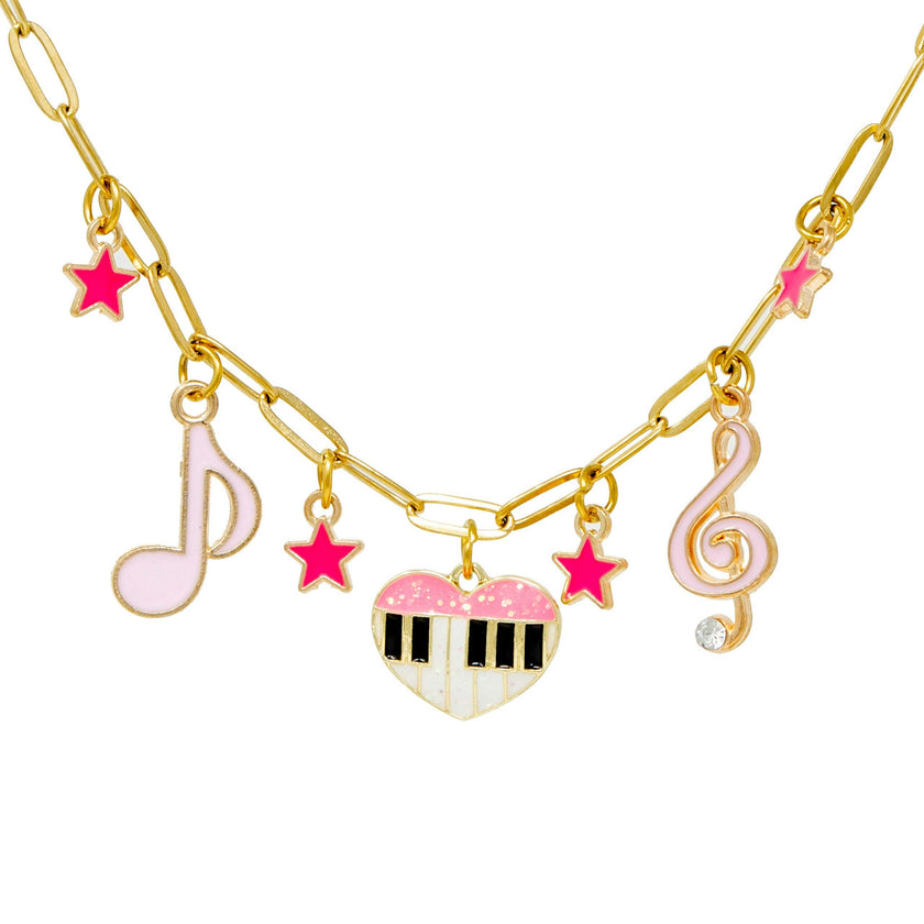 Music Multi Charm Necklace with Piano