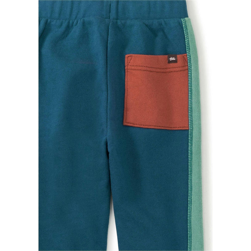 Colorblock Stripe-Out Elastic Waist Drawstring Pocket Joggers, Blue