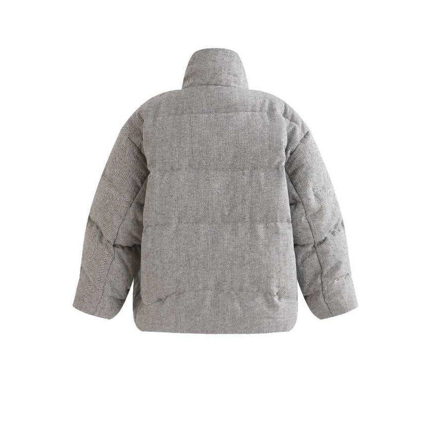 Gray Puffer Jacket with High Collar