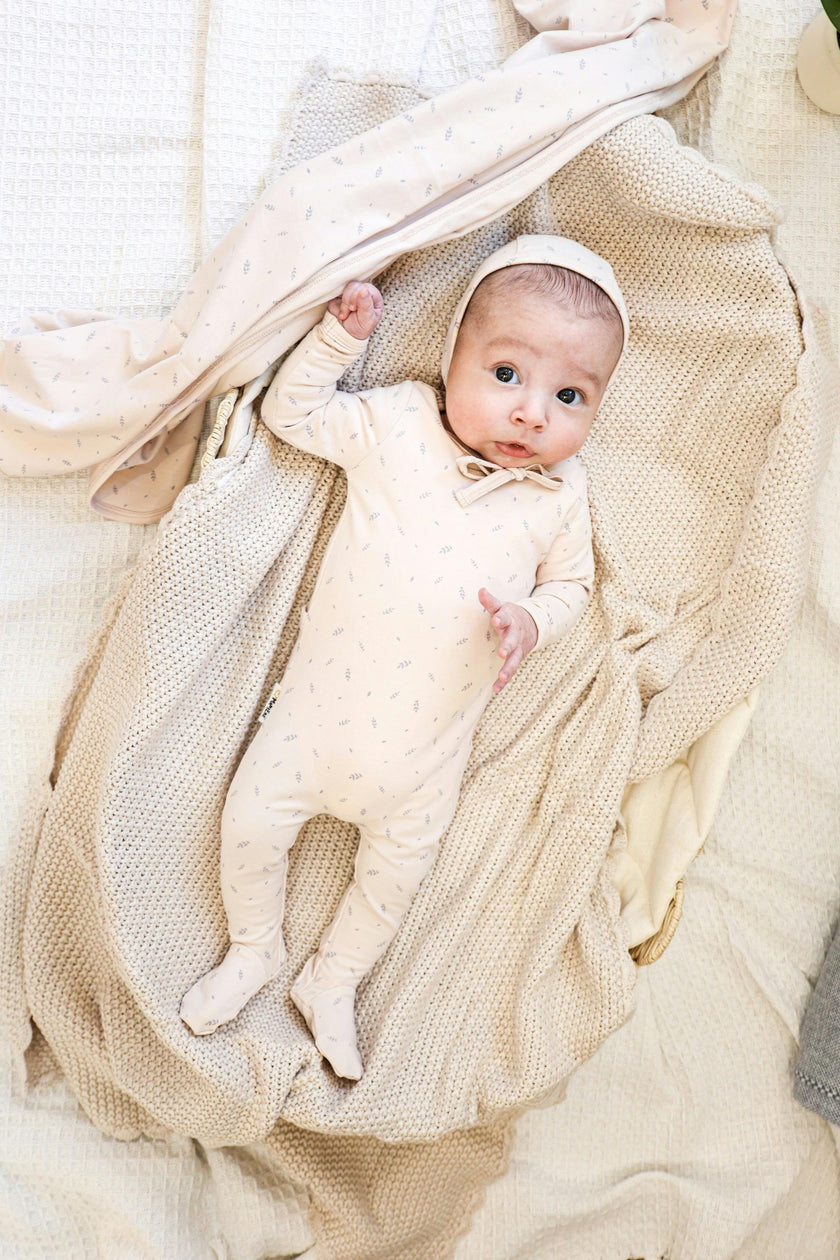 Elegant Leaves Footie and Beanie Set