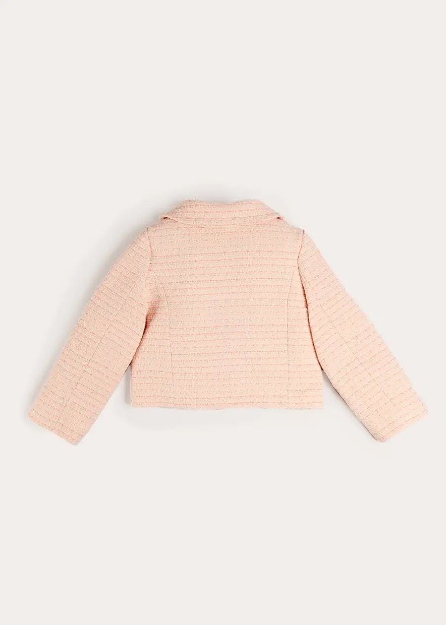 Brighton Boucle Tweed Peter Pan Collar Pocket Detail Jacket in Pink (4-12yrs)