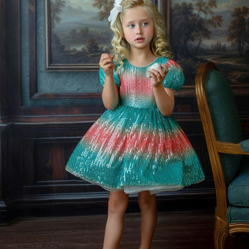 Aqua Sunset Sparkle Dress