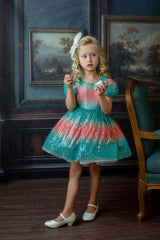 Aqua Sunset Sparkle Sequin Birthday Dress for Girls