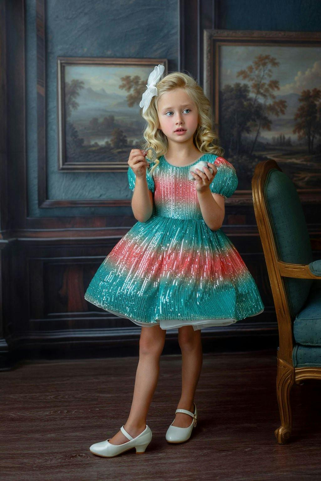 Aqua Sunset Sparkle Sequin Birthday Dress for Girls