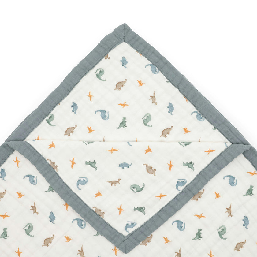 Organic Cotton Muslin Quilted Throw - Little Dino