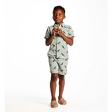 Boys Short Sleeve Cabana Set | Green Stripe Dino