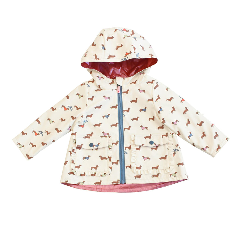 Girls Rafa Reversible Raincoat - Rainy Day Dachshunds