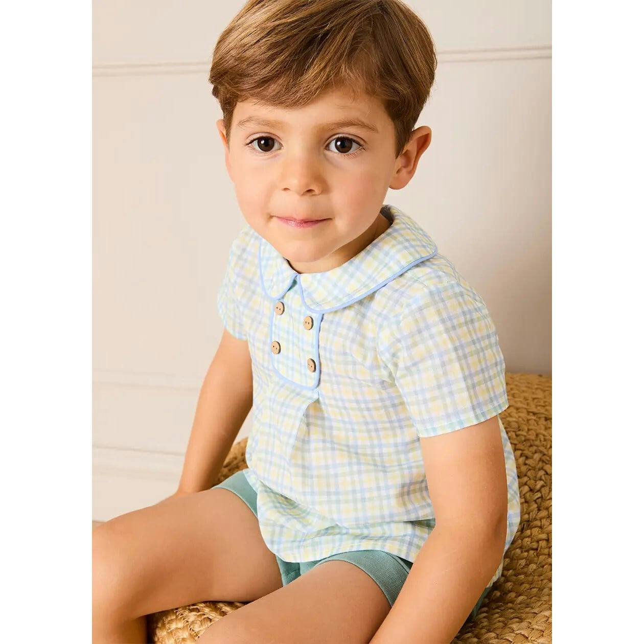 Pip Check Button Detail Short Sleeve Shirt in Green (12mths-5yrs)