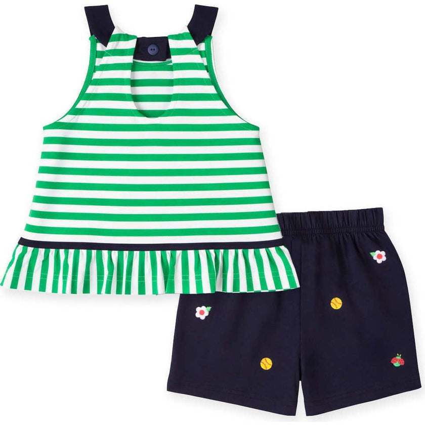 Knit Short Set With Softballs, Flowers, Ladybug