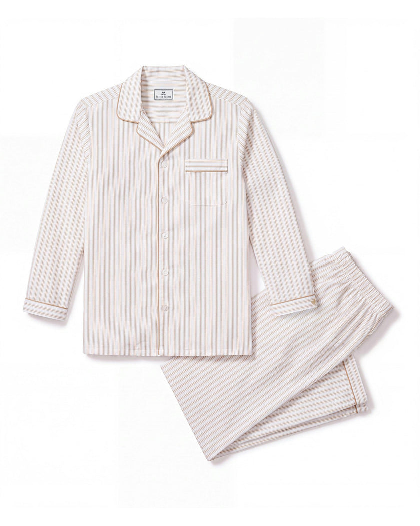 Kid's Twill Pajama Set in Camel Ticking