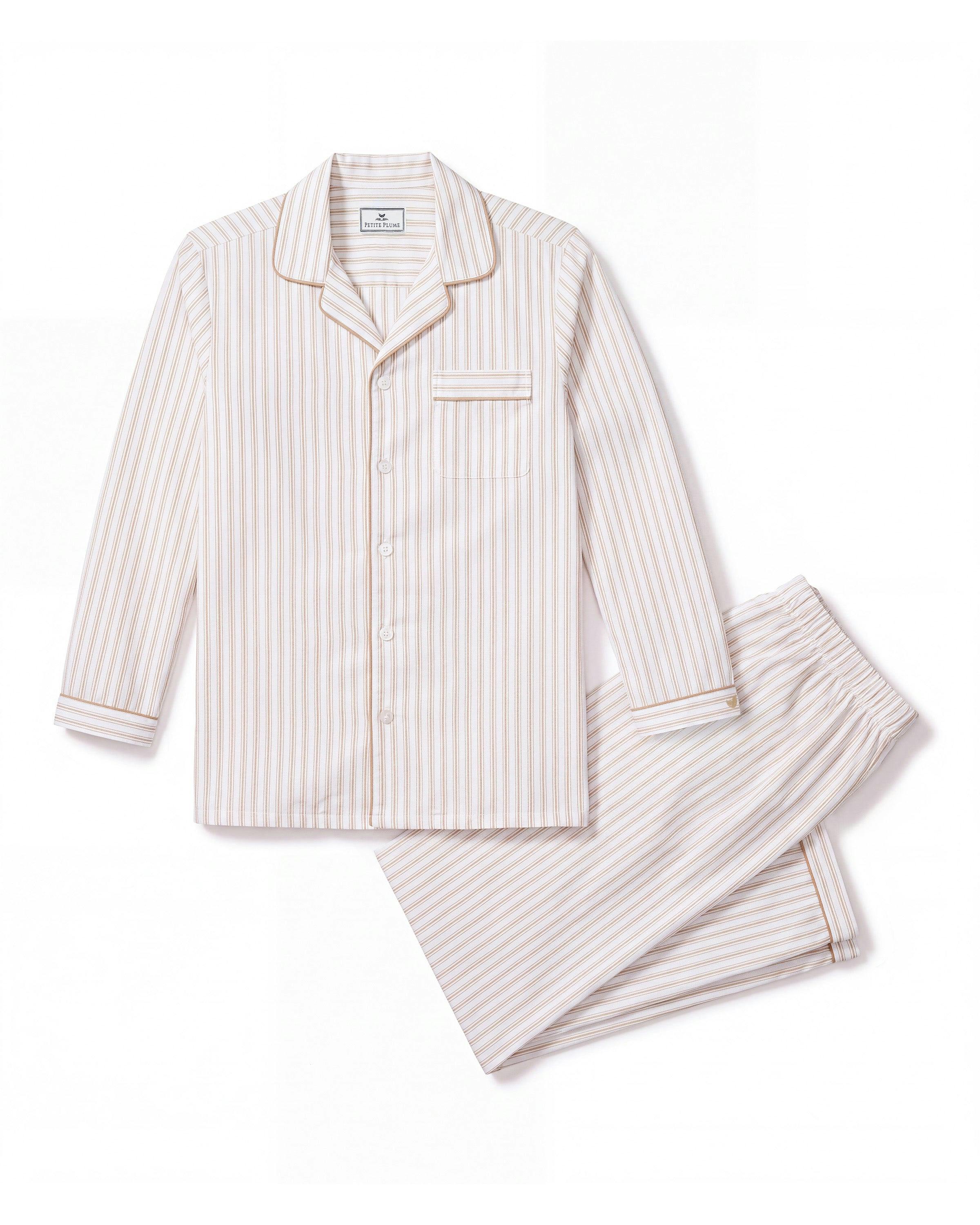 Kid's Twill Pajama Set in Camel Ticking