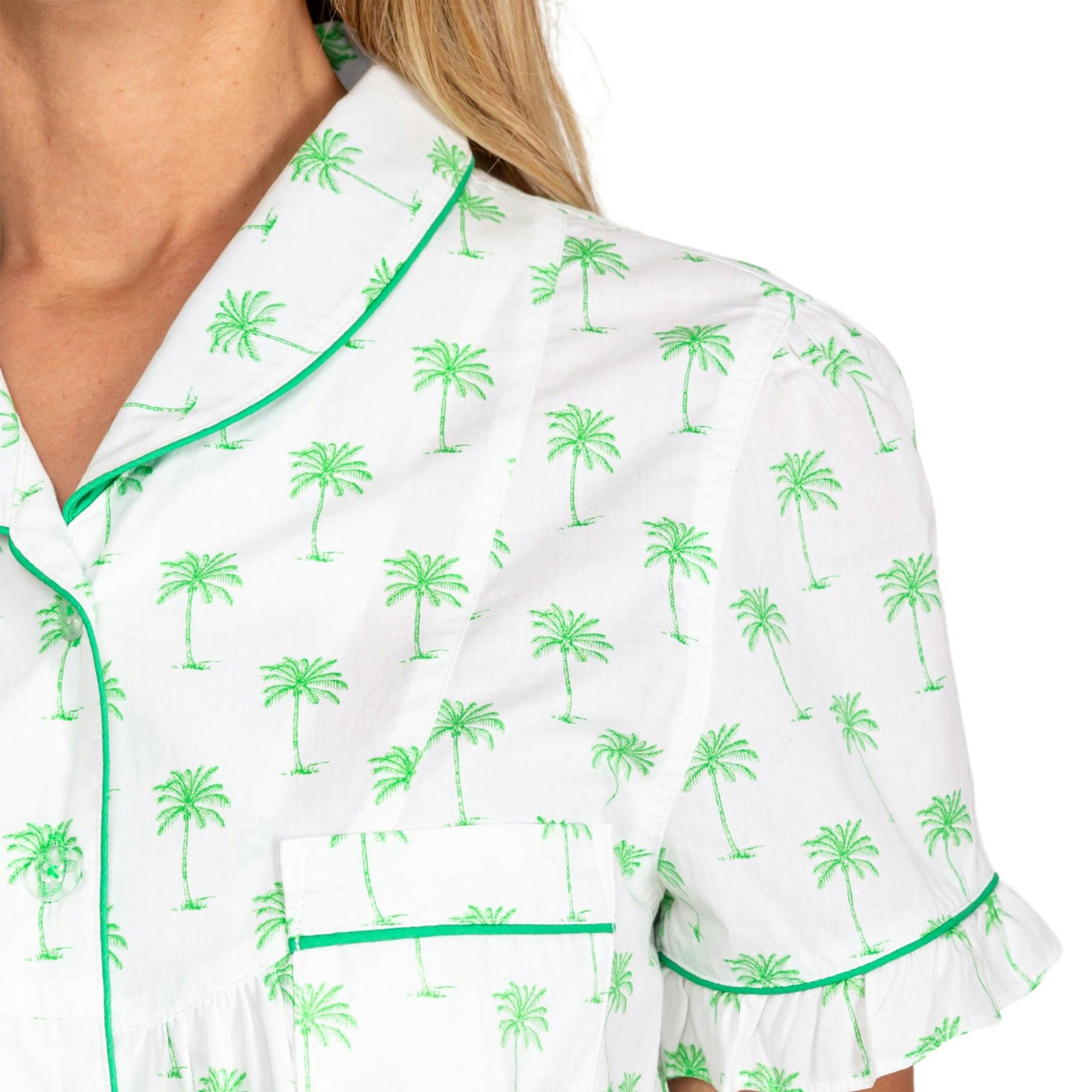 Women's Green Palm Tree Short PJ Set
