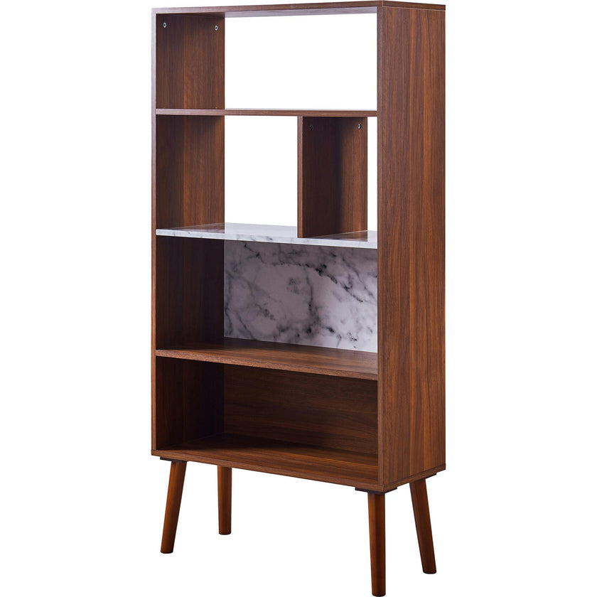 Kingston Wooden Bookcase with Faux Marble Shelf & Accents