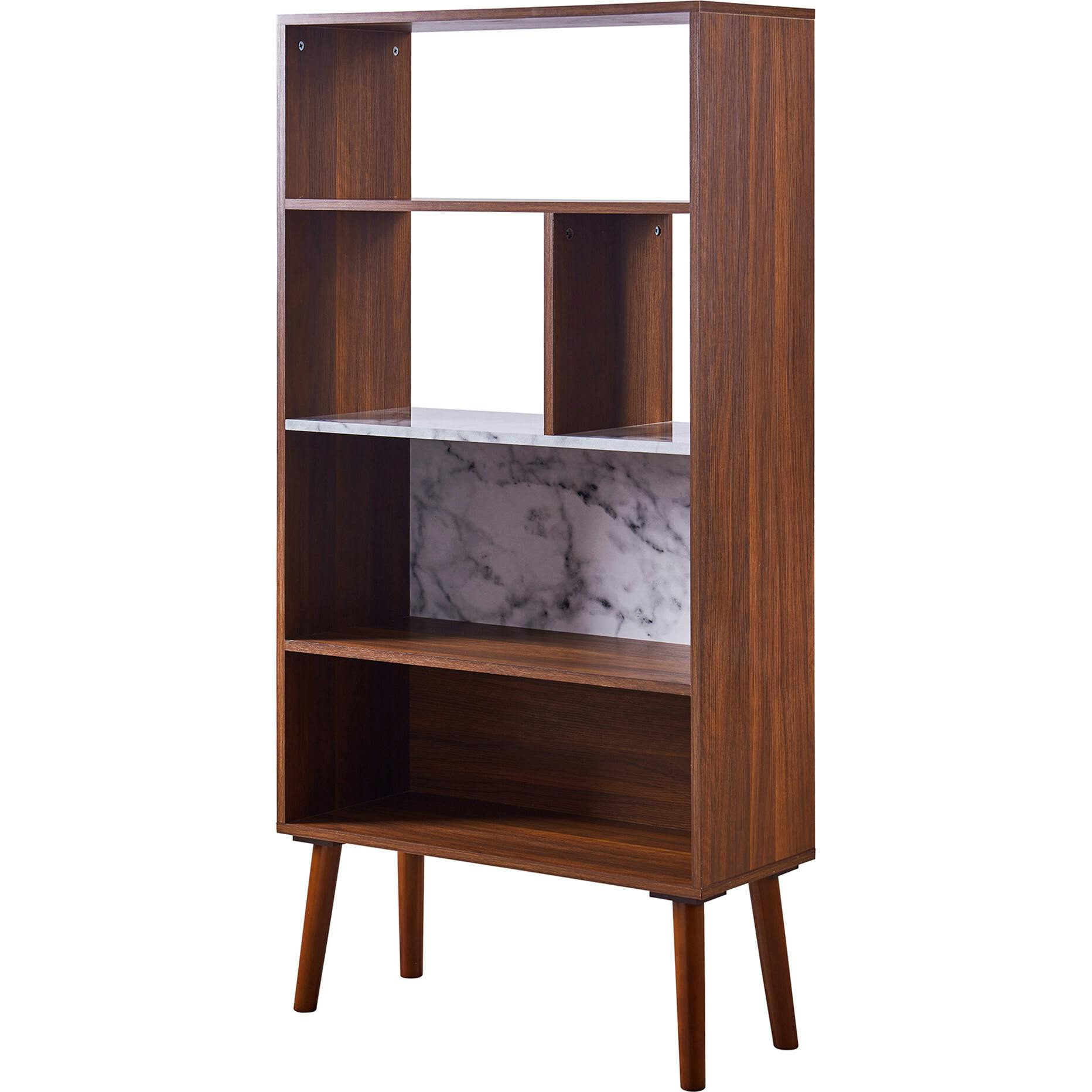 Kingston Wooden Bookcase with Faux Marble Shelf & Accents