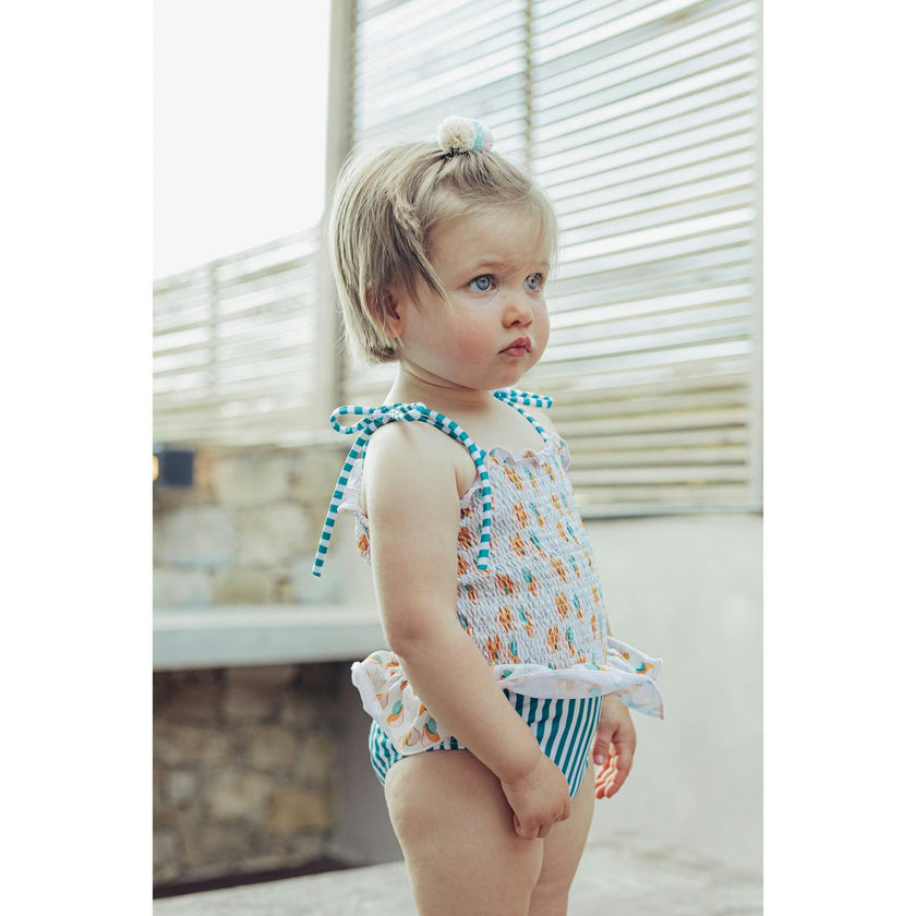 Pears Elastic One Piece Swimsuit, Green, Beige And Orange