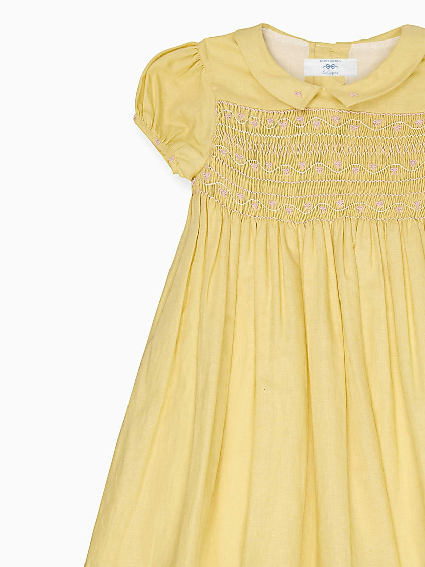 Nicky Hilton x La Coqueta Lemon Dolly Girl Hand-Smocked Dress