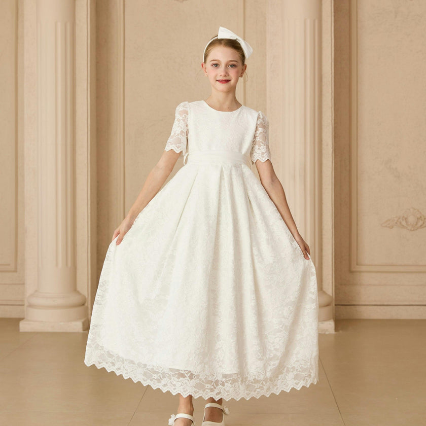 White Belciana Short Sleeve Lace Dress
