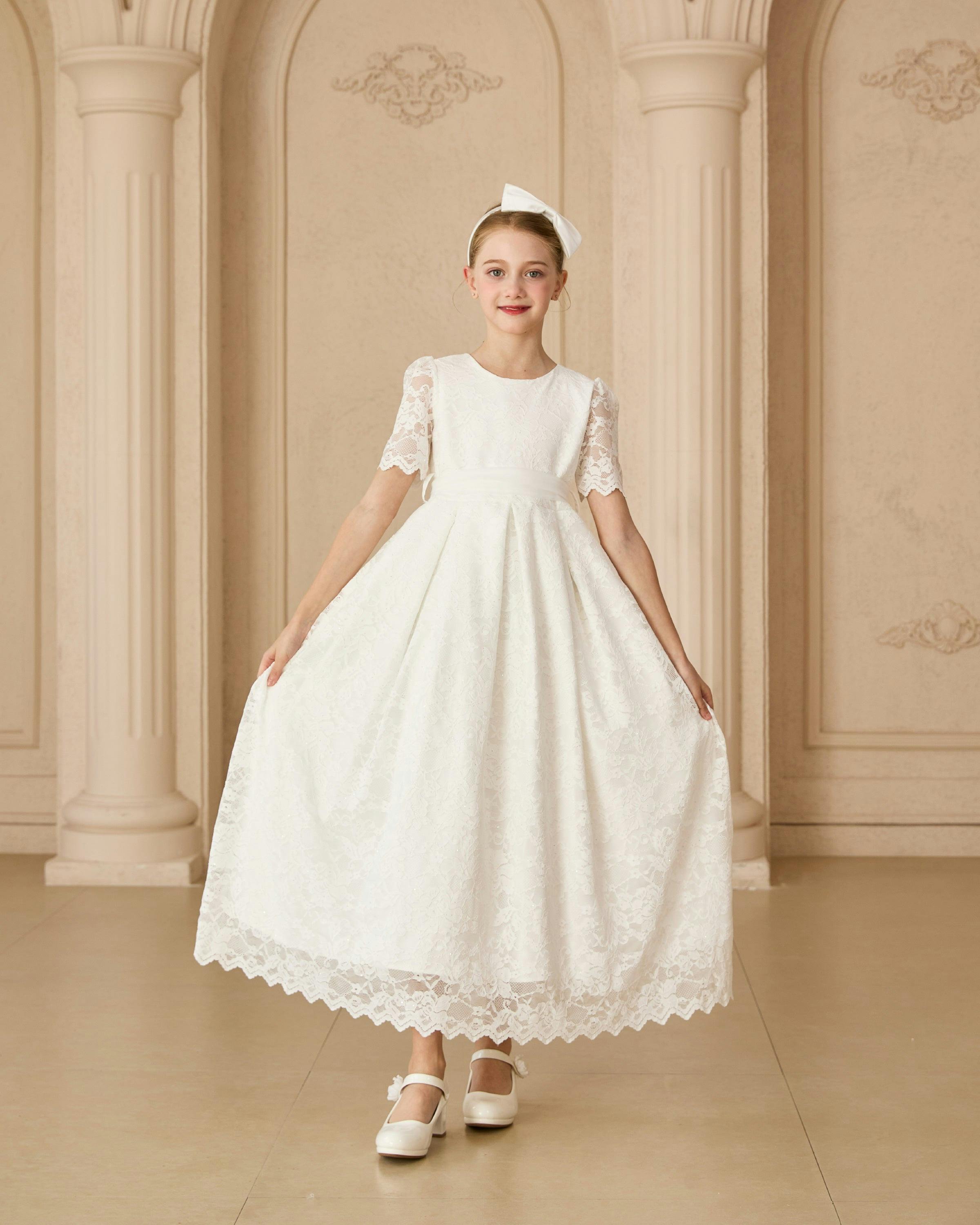 White Belciana Short Sleeve Lace Dress