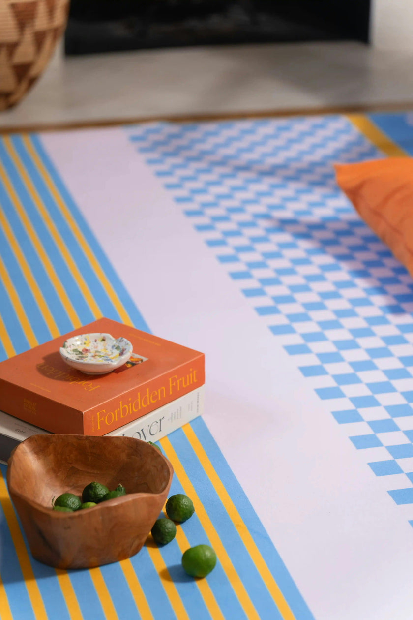 Blue and Pink Striped Checkered Rug by Heather Zhou