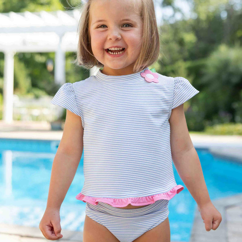 Cap Sleeve Rash Guard Tankini With Flower