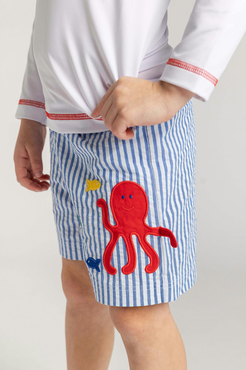 Seersucker Swim Trunk With Octopus