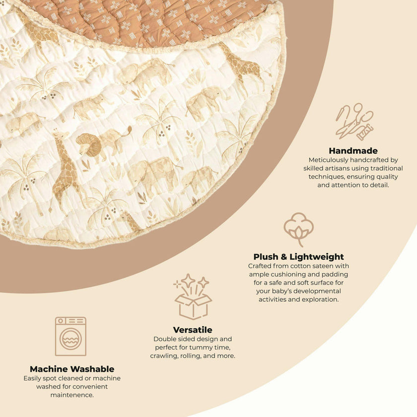 Kendi Safari Animal Cotton Quilted Baby Play Mat