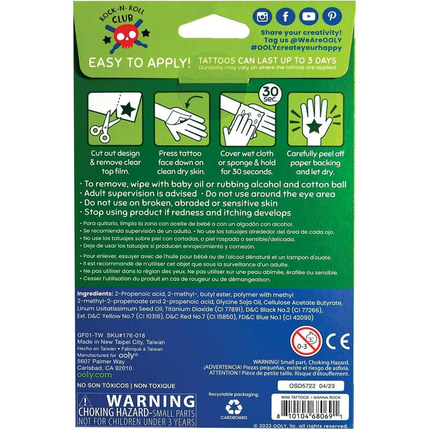 Tattoo Palooza Temporary Tattoos Mini Pack - I Wanna Rock! - 3 Sheets