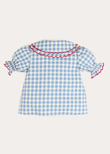 Darby Gingham Scallop Layered Collar Short Sleeve Blouse in Blue (18mths-12yrs)
