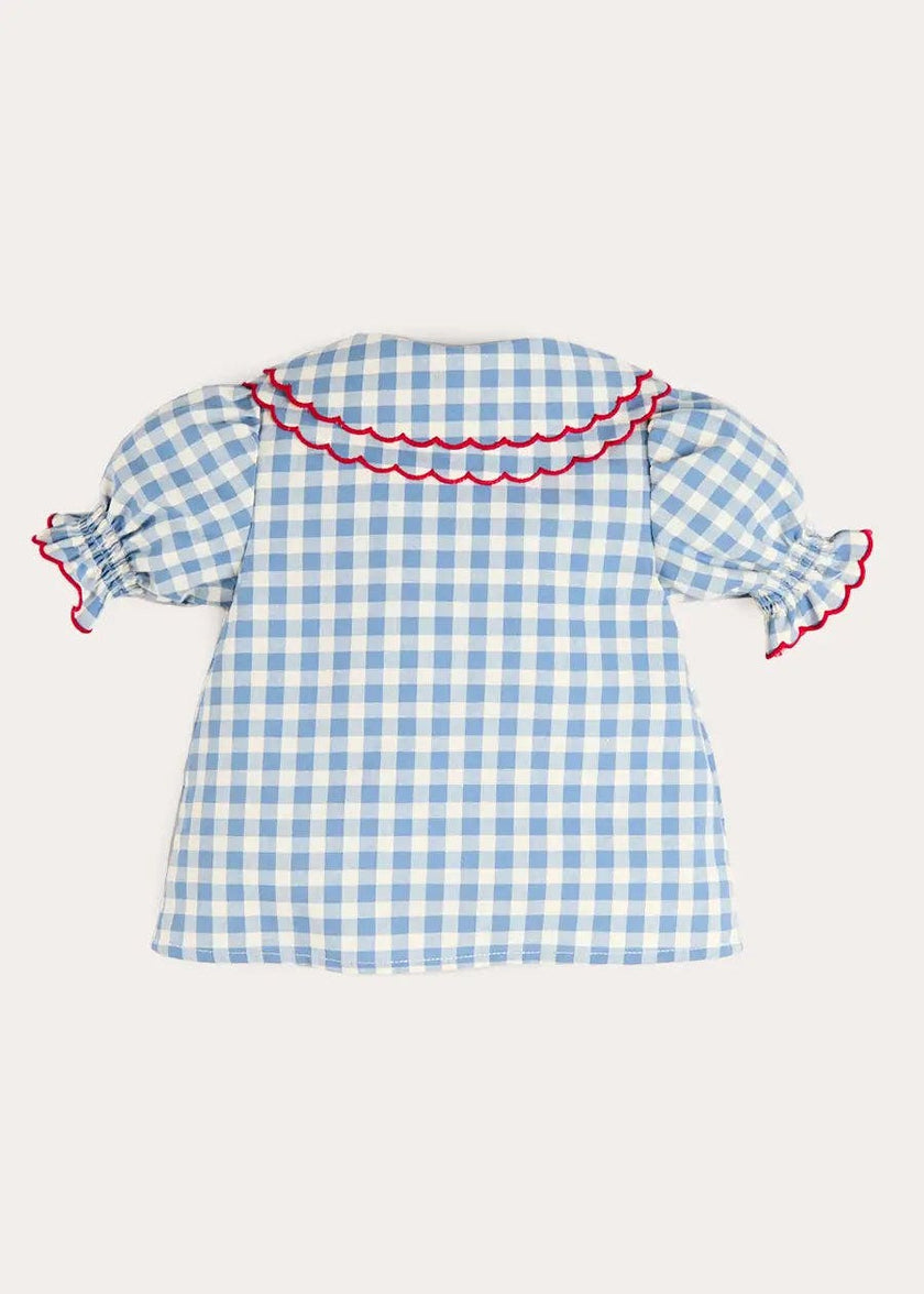 Darby Gingham Scallop Layered Collar Short Sleeve Blouse in Blue (18mths-12yrs)