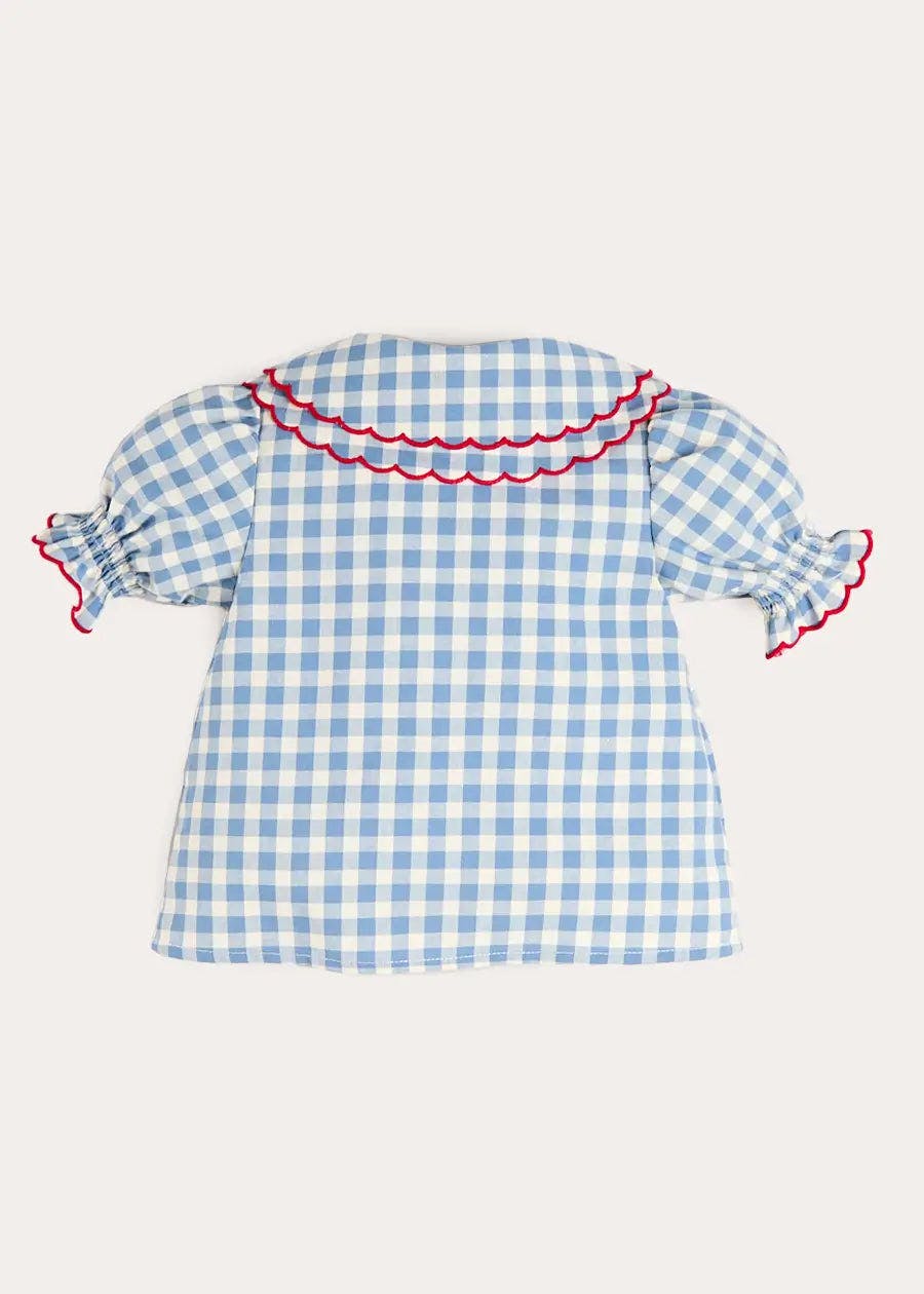 Darby Gingham Scallop Layered Collar Short Sleeve Blouse in Blue (18mths-12yrs)
