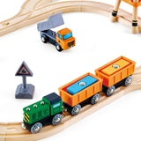 Hape: Crossing & Set - 32pc Wooden Train Cargo Railroad Yard
