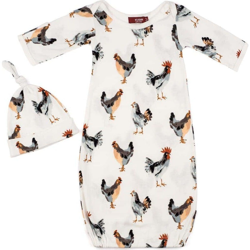 Organic Cotton Newborn Gown & Hat Set