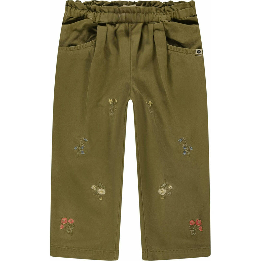 Embroidered Ruched Waist Pants