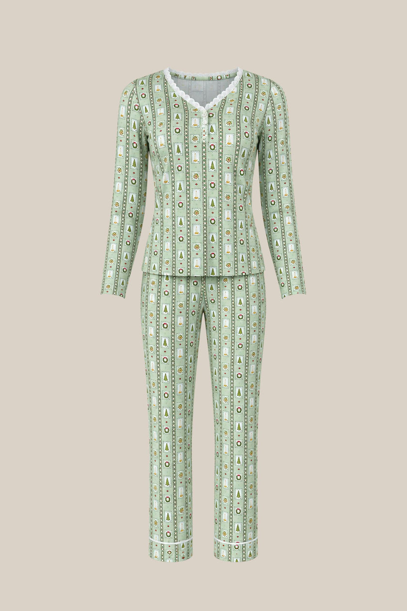 So Soft Henley Pajama Set in Merry Mail Linear