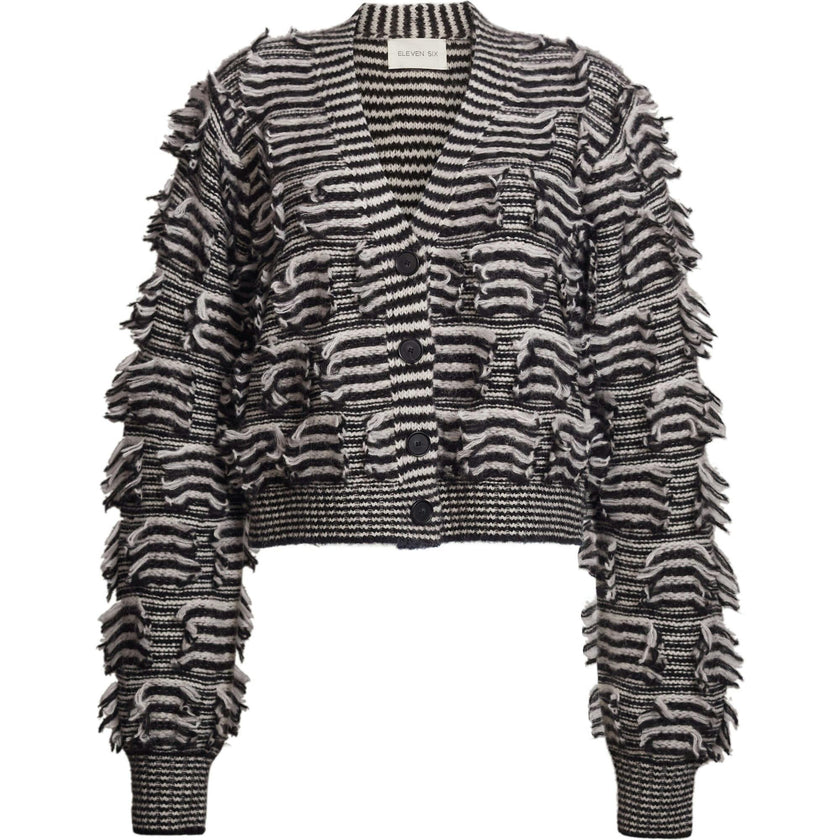 LUELLA STRIPE CARDI | IVORY + BLACK STRIPE