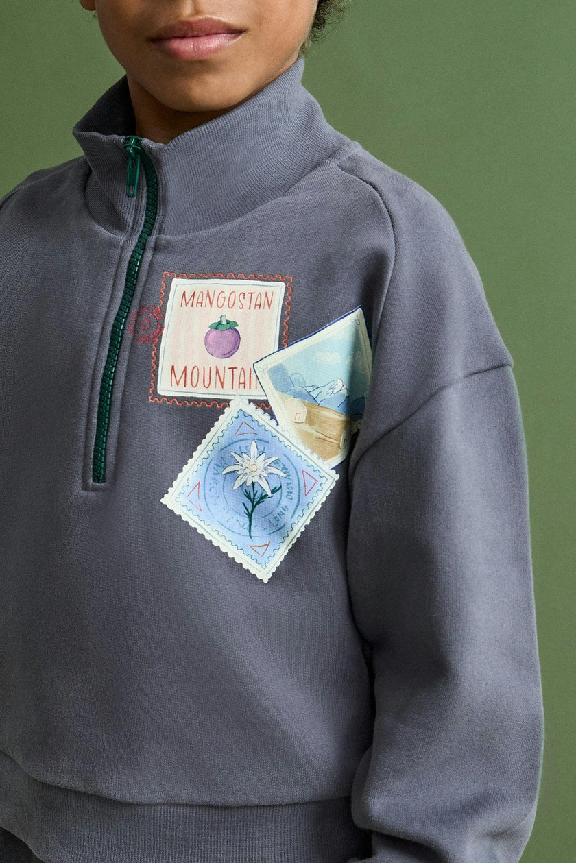 POSTCARD ZIPPER SWEATSHIRT GREY