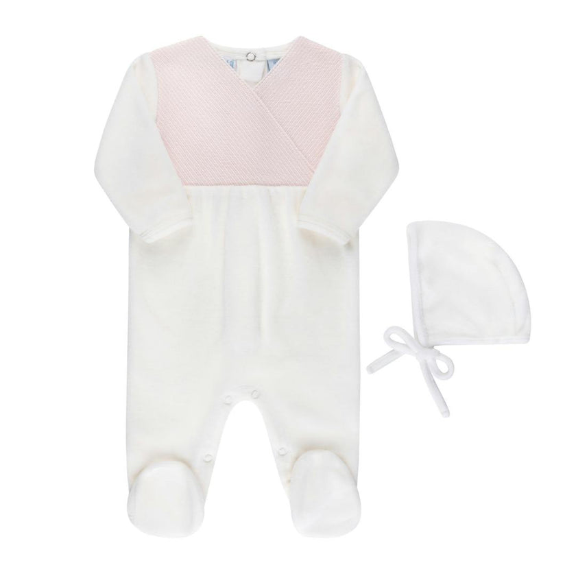 Velour Knit Wrap Romper & Bonnet Blue