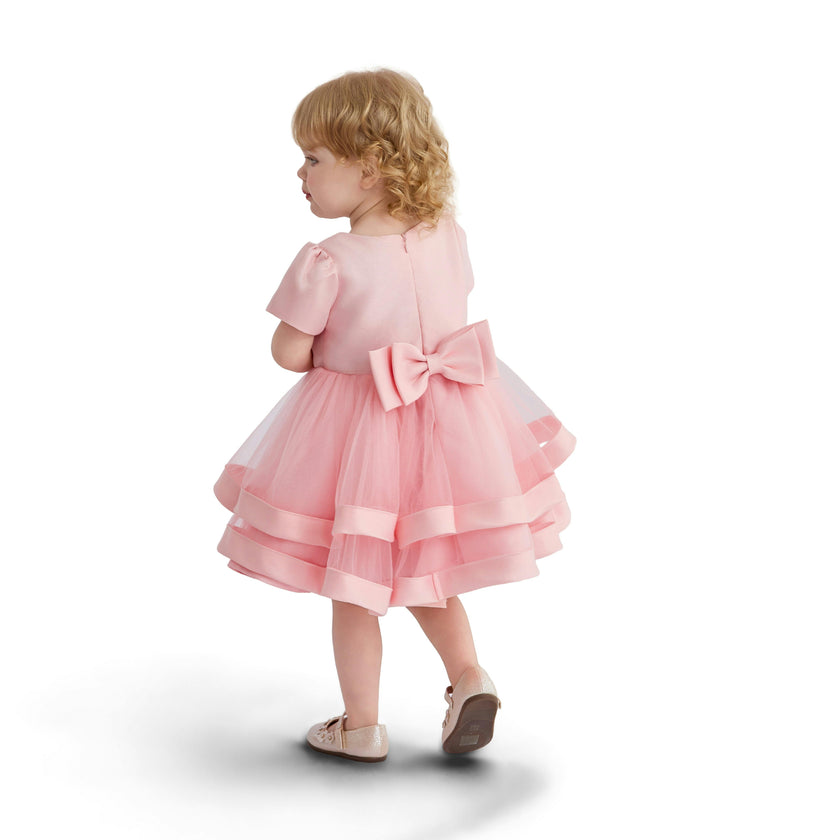 Pink Suttona Satin Bow Dress