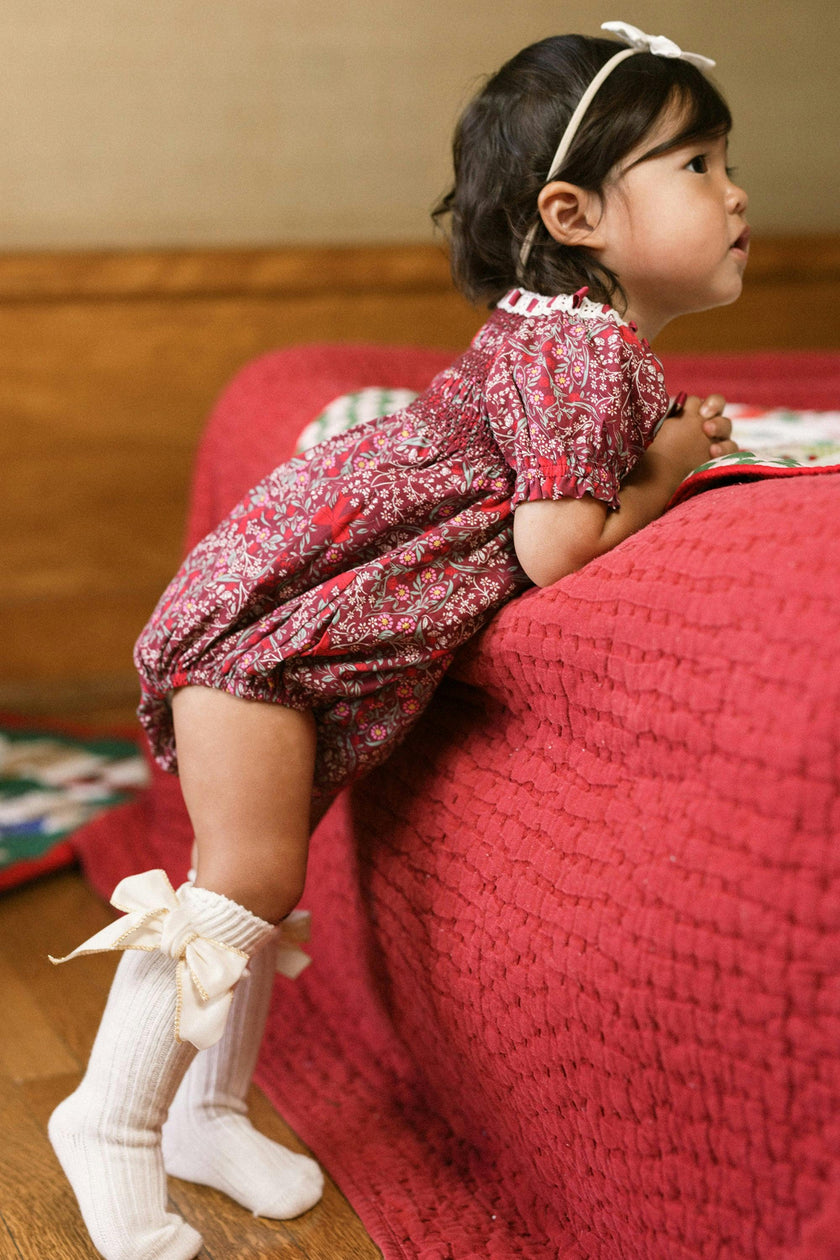 Baby Sunday Best Romper in Garnet Ribboned Garden